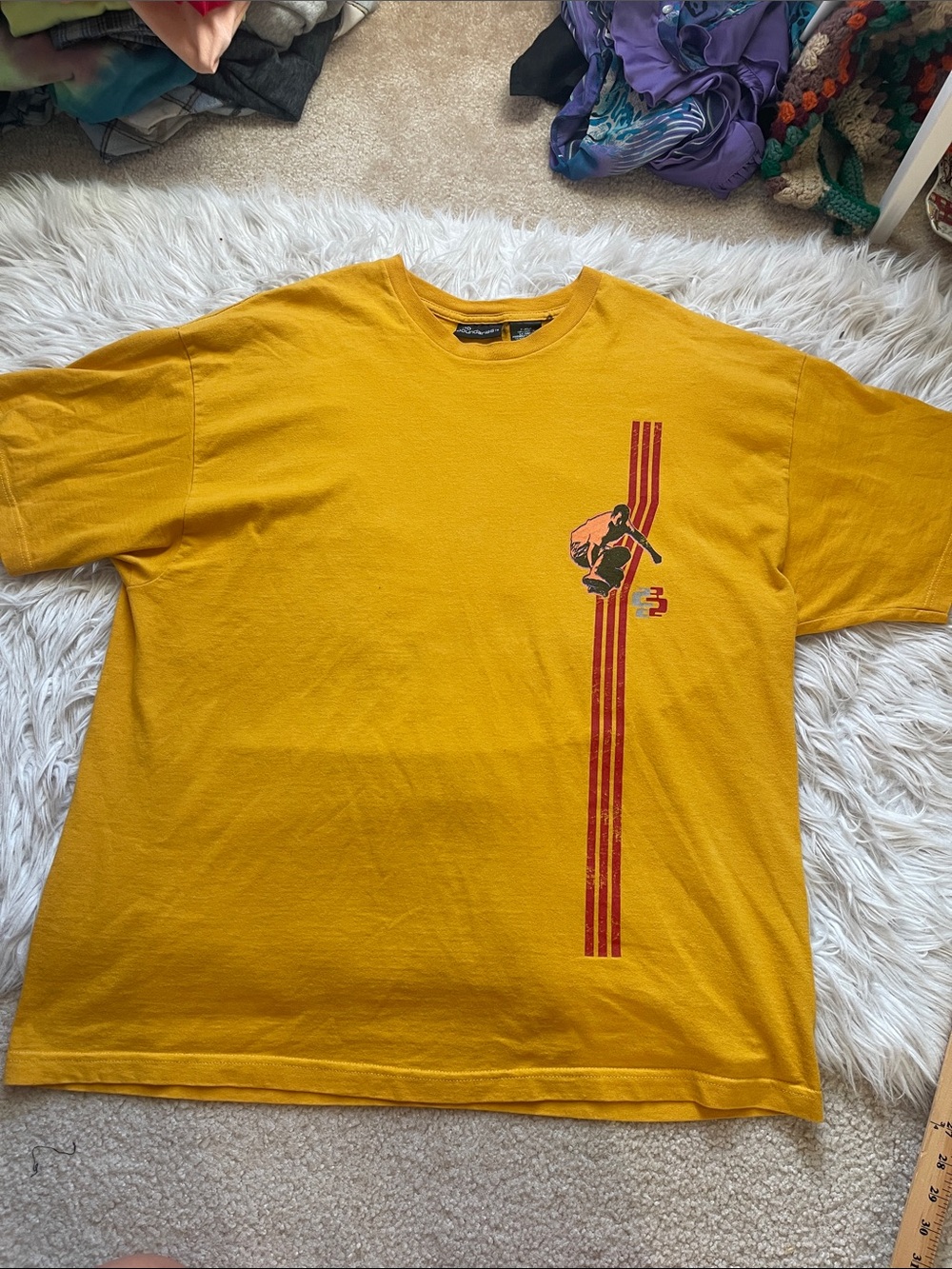 No Boundaries Mustard Short-Sleeve Graphic Tee with Red Stripe
